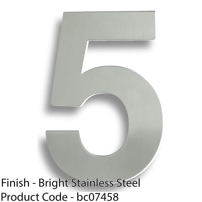 Polished Steel Door Number 5 - Large 178mm Height House Numeral Plaque Sign 1