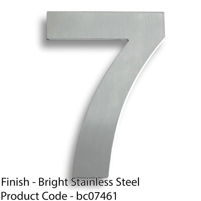 Polished Steel Door Number 7 - Large 178mm Height House Numeral Plaque Sign 1