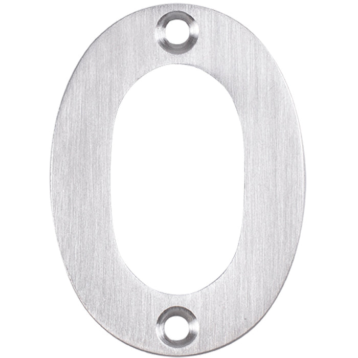 Satin Steel Door Number 0 - Small 50mm Height House Numeral Plaque Sign