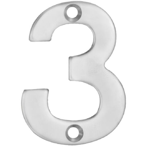 Polished Steel Door Number 3 - Small 50mm Height House Numeral Plaque Sign