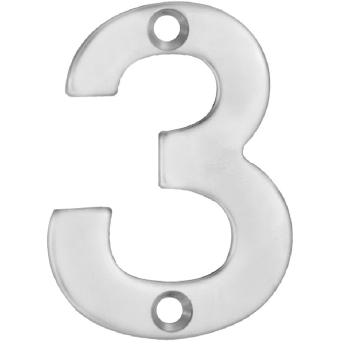 Satin Steel Door Number 3 - Small 50mm Height House Numeral Plaque Sign