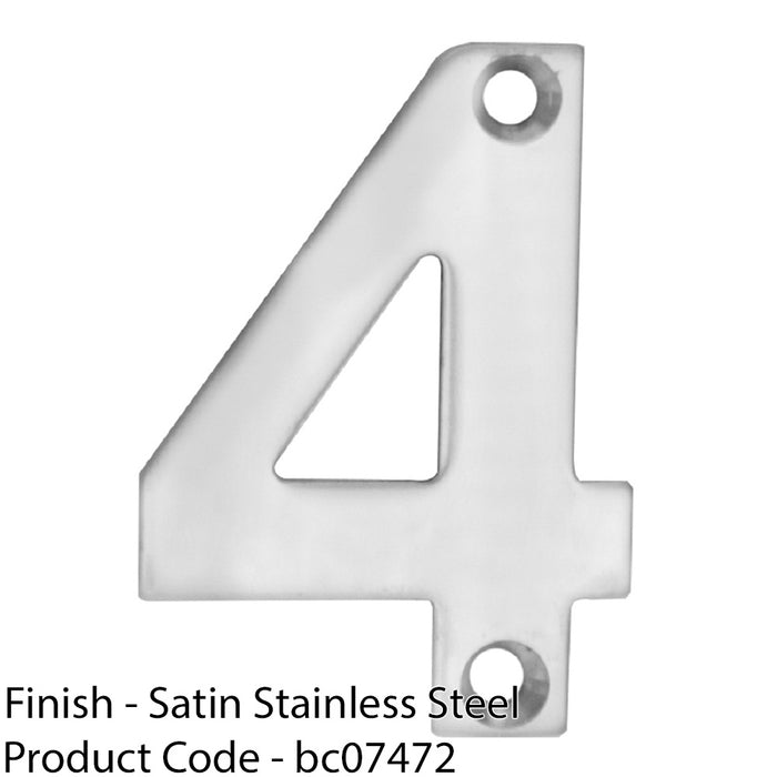 Satin Steel Door Number 4 - Small 50mm Height House Numeral Plaque Sign 1