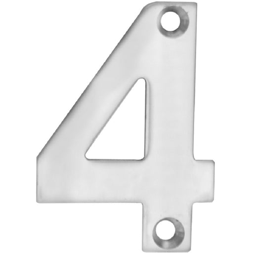 Satin Steel Door Number 4 - Small 50mm Height House Numeral Plaque Sign