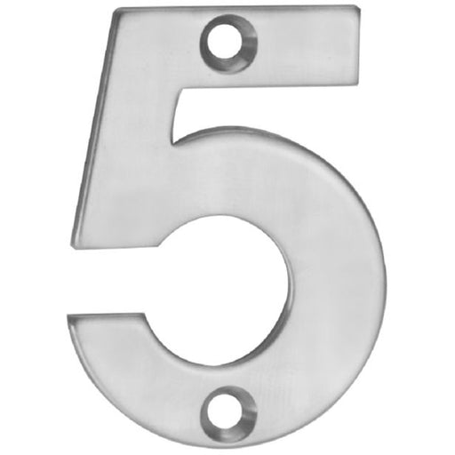 Polished Steel Door Number 5 - Small 50mm Height House Numeral Plaque Sign