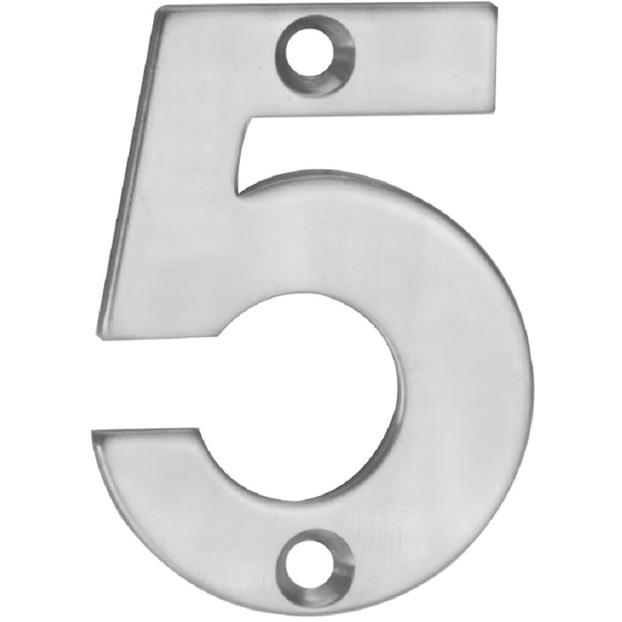 Satin Steel Door Number 5 - Small 50mm Height House Numeral Plaque Sign