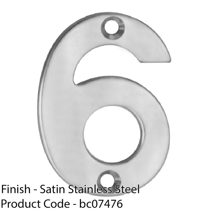 Satin Steel Door Number 6/9 - Small 50mm Height House Numeral Plaque Sign 1