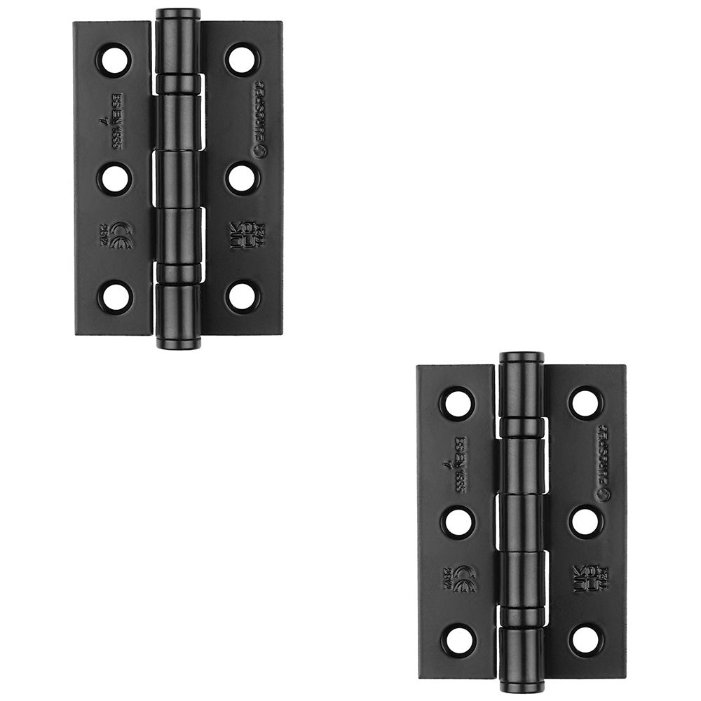 2 PACK - PAIR Grade 7 Ball Bearing Hinge - 76 x 51mm Matt Black Interi ...