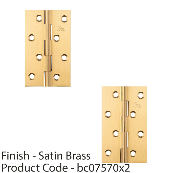 2 PACK 102 x 60 x 2mm Solid Drawn Brass Butt Hinge Cupboard Cabinet Door Fixing 1