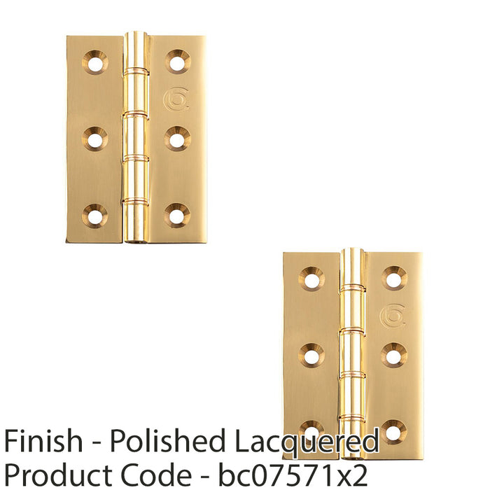 2x PAIR Double Bronze Washered Butt Hinge 76 x 50mm Polished Brass Door Fixing 1