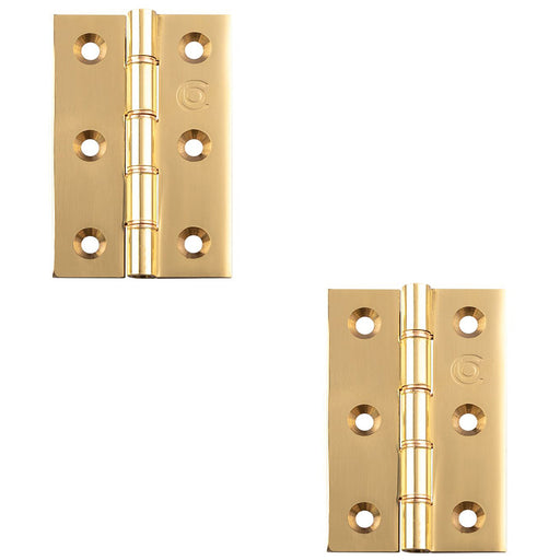 2x PAIR Double Bronze Washered Butt Hinge 76 x 50mm Polished Brass Door Fixing