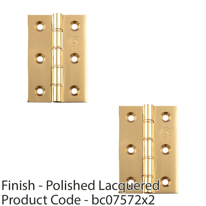 2x PAIR Double Bronze Washered Butt Hinge 102 x 67 x 2.5mm Polished Brass Door 1