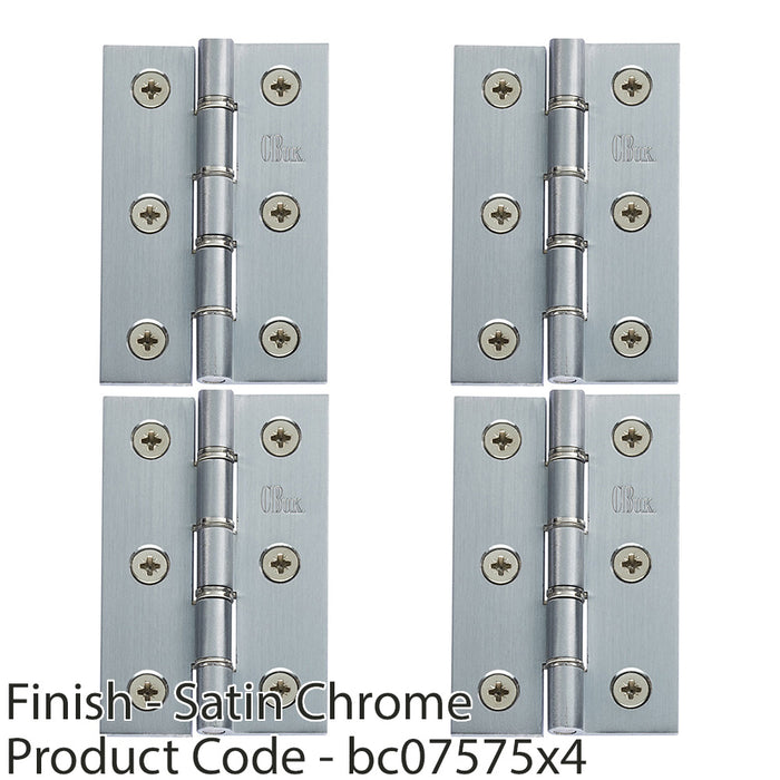 4 PACK PAIR Double Steel Washered Butt Hinge 76 x 50mm Satin Chrome Door Fixing 1
