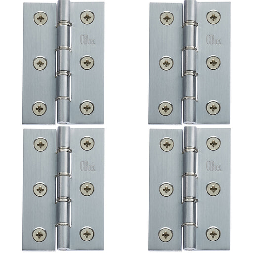 4 PACK PAIR Double Steel Washered Butt Hinge 76 x 50mm Satin Chrome Door Fixing