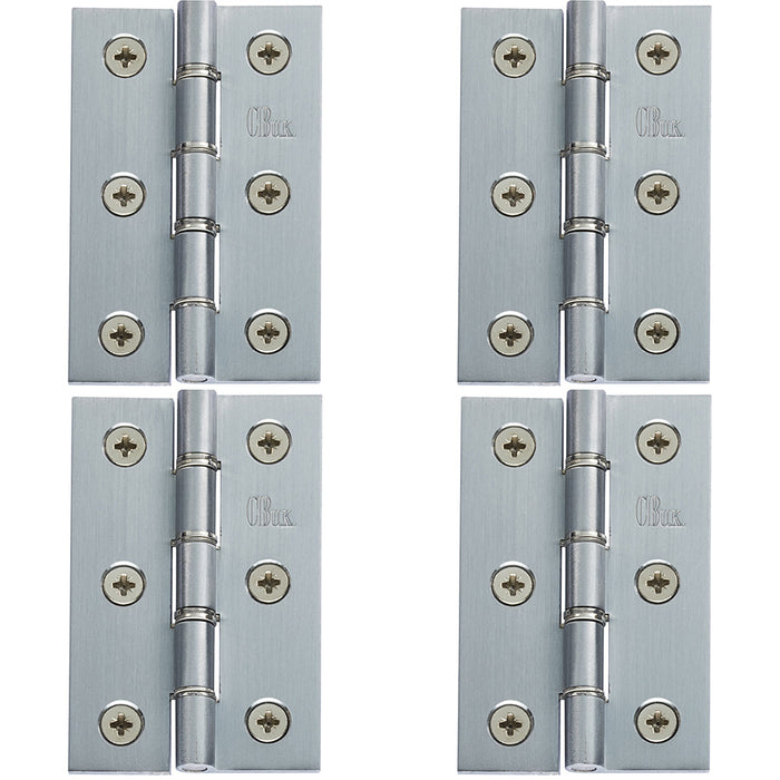 4 PACK PAIR Double Steel Washered Butt Hinge 76 x 50mm Satin Chrome Door Fixing