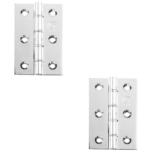 2 PACK PAIR Double Steel Washered Butt Hinge 102 x 67 x 4mm Polished Chrome Door