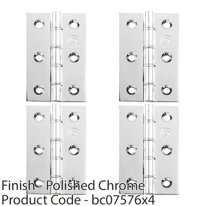 4 PACK PAIR Double Steel Washered Butt Hinge 102 x 67 x 4mm Polished Chrome Door 1