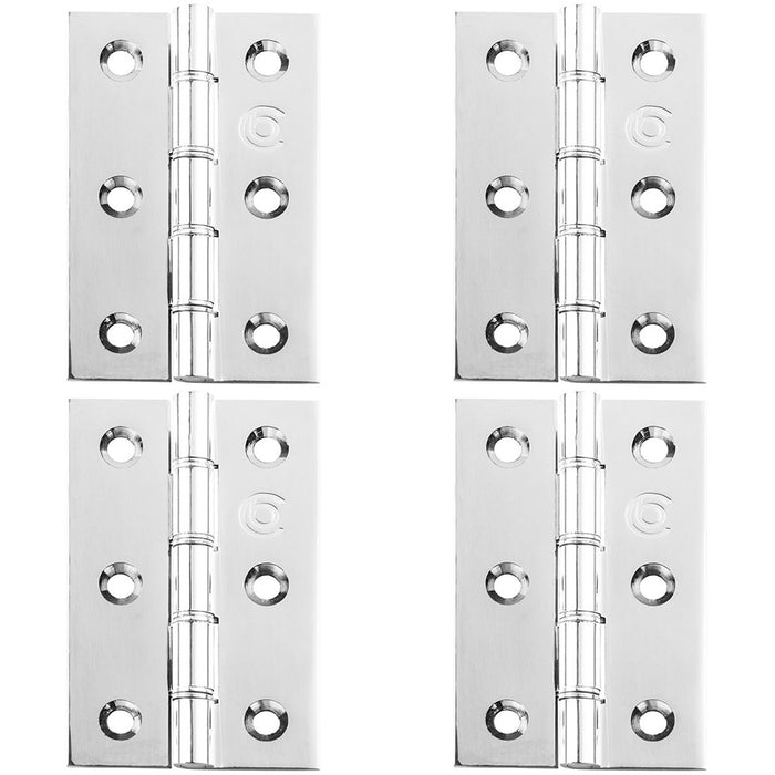 4 PACK PAIR Double Steel Washered Butt Hinge 102 x 67 x 4mm Polished Chrome Door