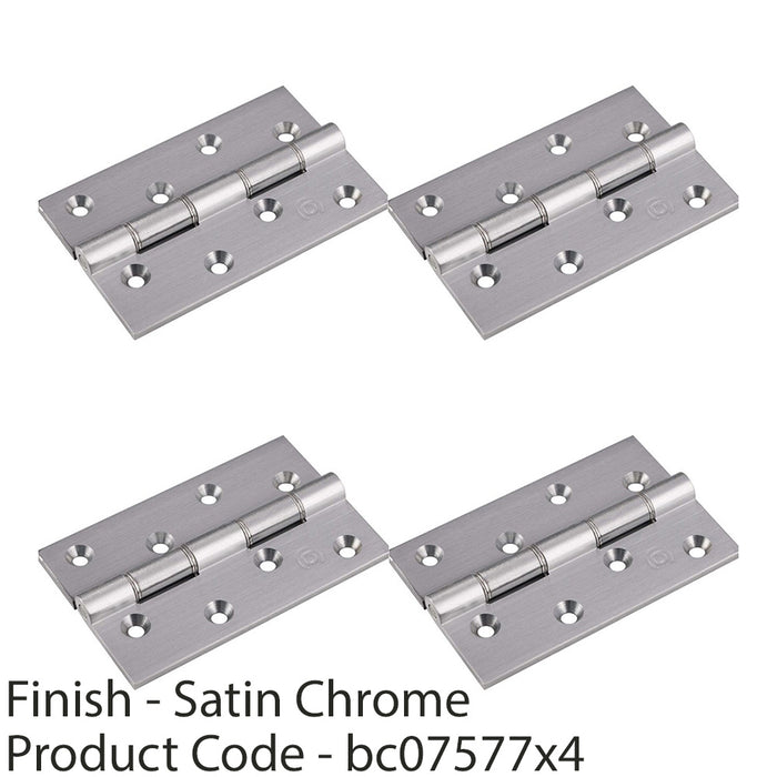 4x PAIR Double Steel Washered Butt Hinge 102 x 67 x 4mm Satin Chrome Door Fixing 1