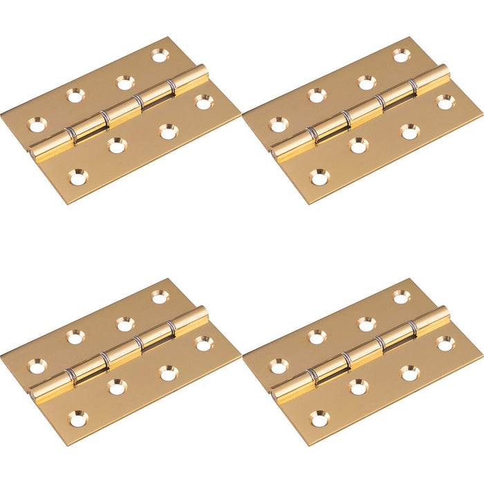 4x PAIR Double Steel Washered Brass Butt Hinge 102x67 Polished Brass Door Fixing