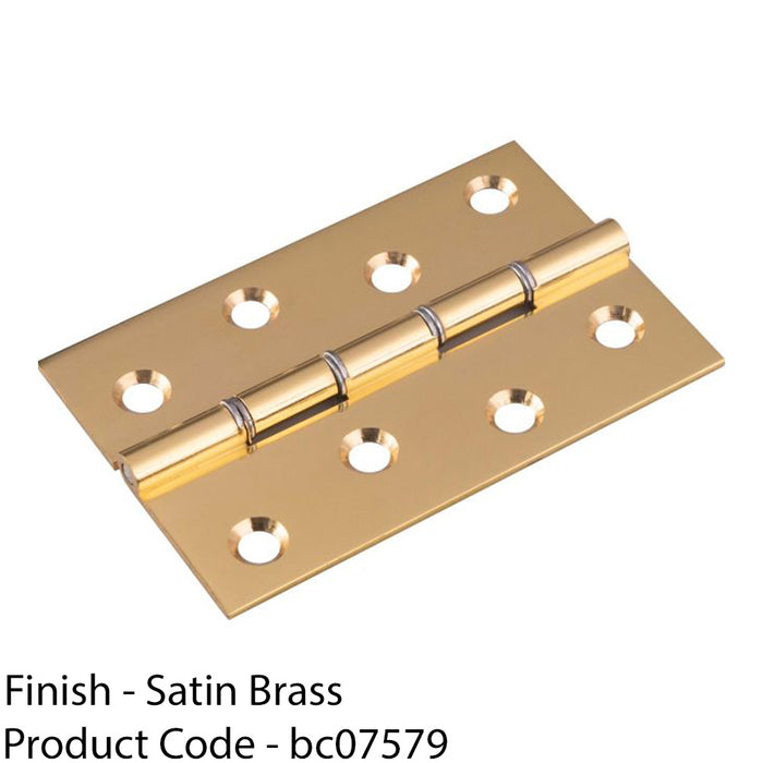 PAIR Double Steel Washered Brass Butt Hinge 76 x 50mm Satin Brass Door Fixing 1