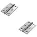 2 PACK PAIR Double Steel Washered Brass Butt Hinge 102 x 67 Polished Chrome Door