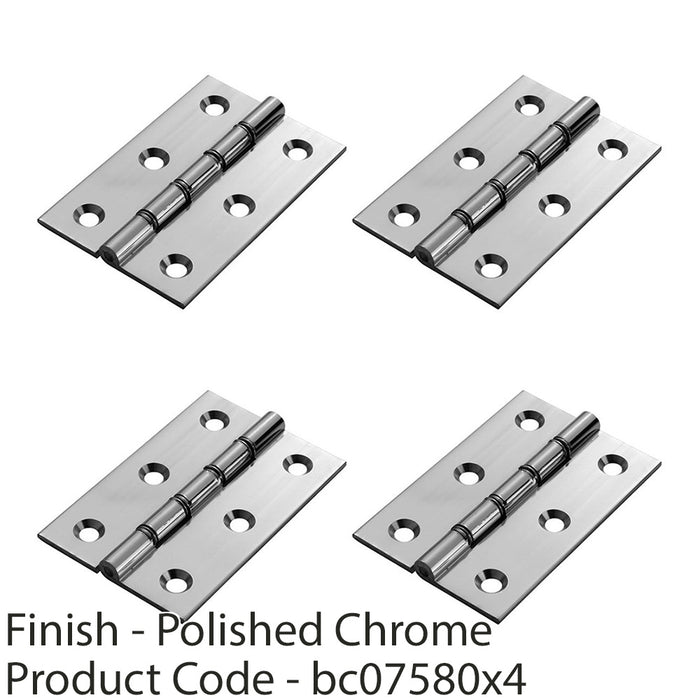 4 PACK PAIR Double Steel Washered Brass Butt Hinge 102 x 67 Polished Chrome Door 1