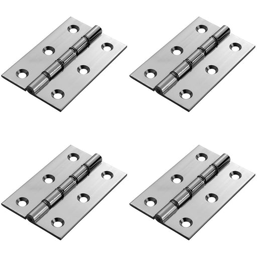 4 PACK PAIR Double Steel Washered Brass Butt Hinge 102 x 67 Polished Chrome Door