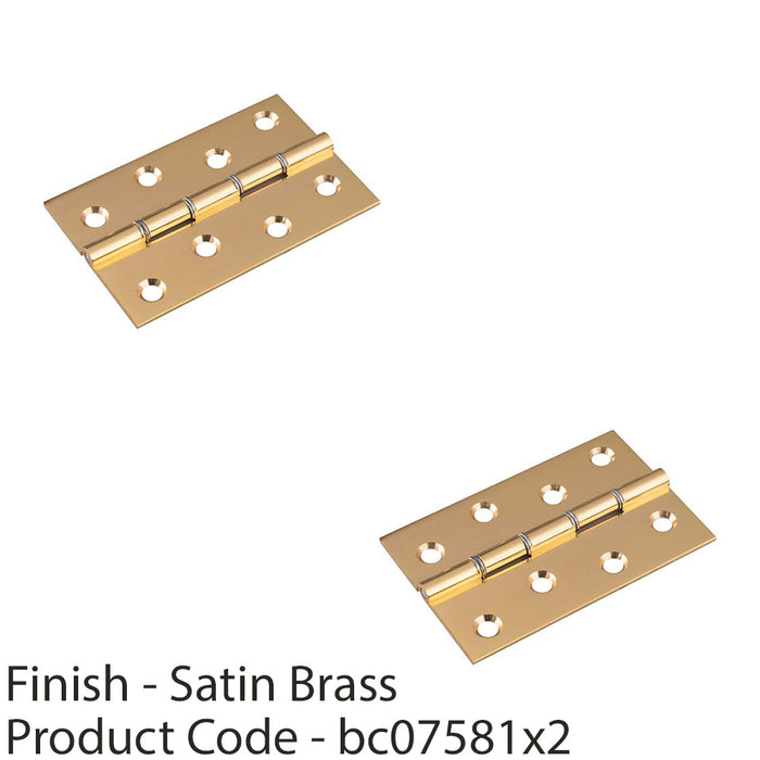 2x PAIR Double Steel Washered Brass Butt Hinge 102x67mm Satin Brass Door Fixing 1