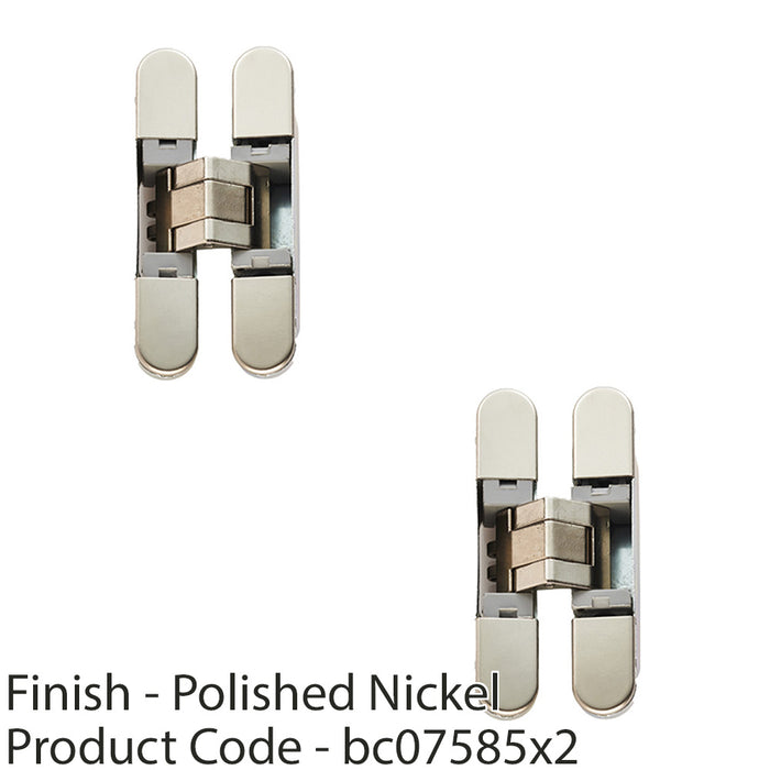 2 PACK 3D Adjustable Concealed Cabinet Hinge 180 Degree Opening Wardrobe NICKEL 1