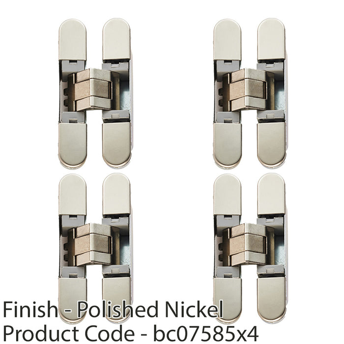4 PACK 3D Adjustable Concealed Cabinet Hinge 180 Degree Opening Wardrobe NICKEL 1
