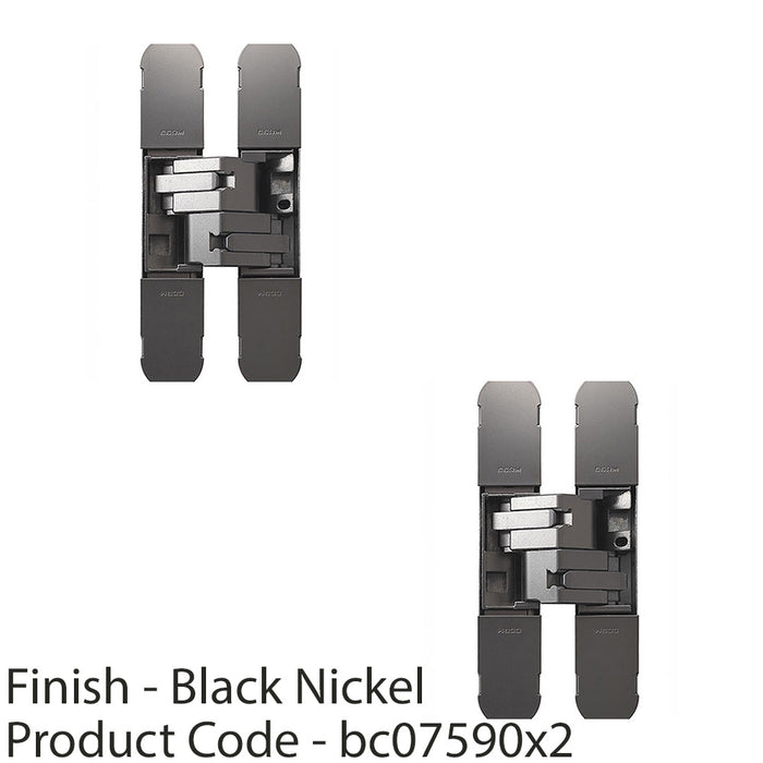 2 PACK 3D Flush Faced Concealed Cabinet Hinge 180 Degree Wardrobe BLACK NICKEL 1