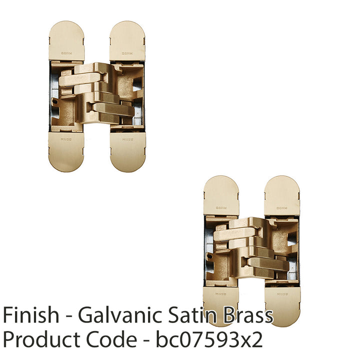 2 PACK 130 x 30mm Flush Concealed Heavy Duty Hinge Unrebated Doors SATIN BRASS 1