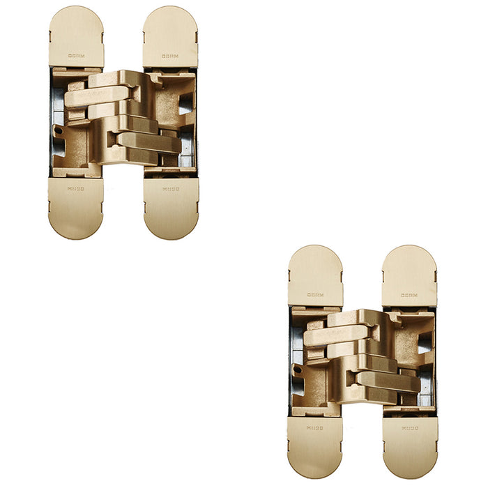 2 PACK 130 x 30mm Flush Concealed Heavy Duty Hinge Unrebated Doors SATIN BRASS