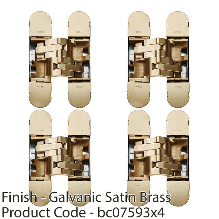 4 PACK 130 x 30mm Flush Concealed Heavy Duty Hinge Unrebated Doors SATIN BRASS 1