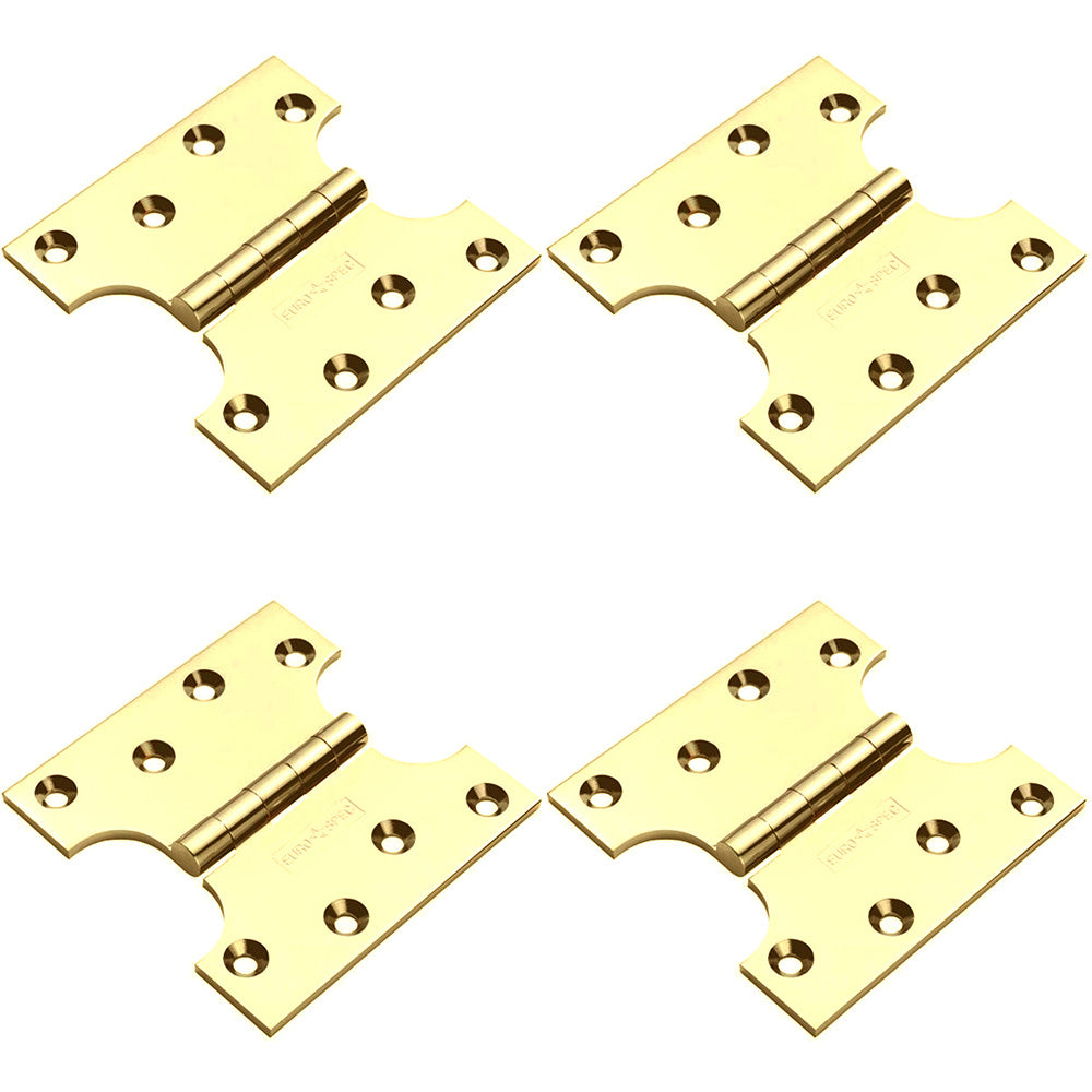 4 PACK - PAIR 102 x 102 x 4mm Parliament Hinge - Polished Brass Intern ...