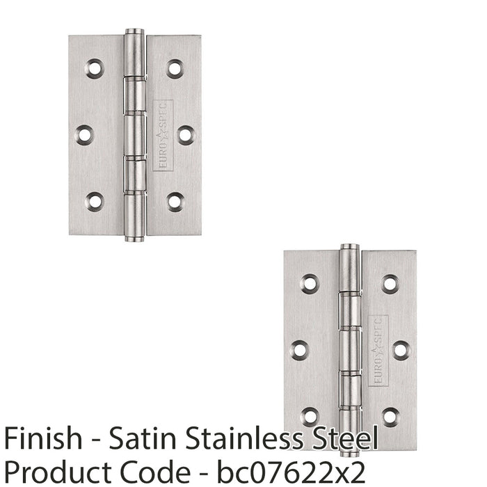 2x PAIR 76 x 51mm Brass Washered Butt Hinge Satin Stainless Steel Internal Door 1