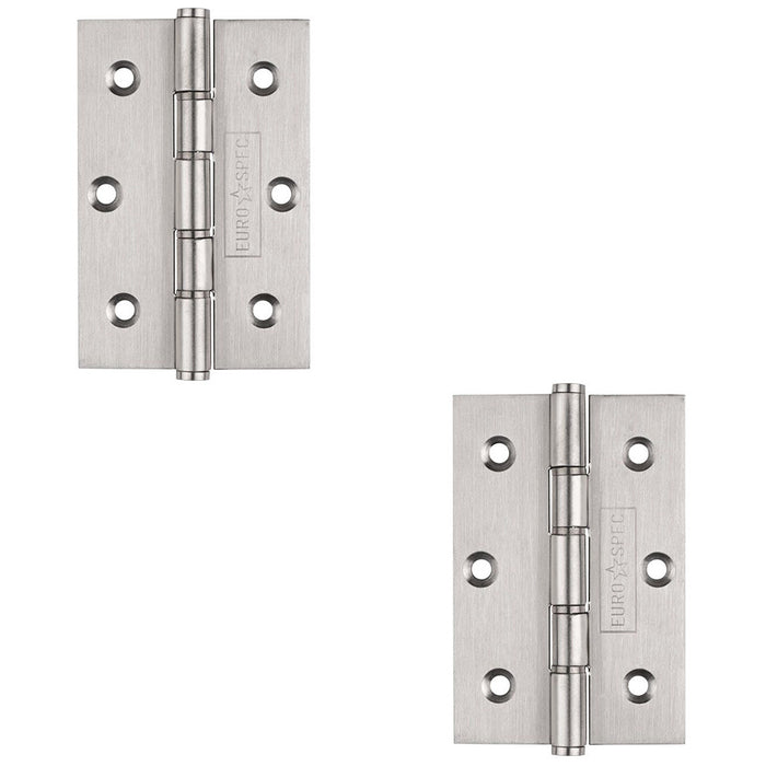 2x PAIR 76 x 51mm Brass Washered Butt Hinge Satin Stainless Steel Internal Door