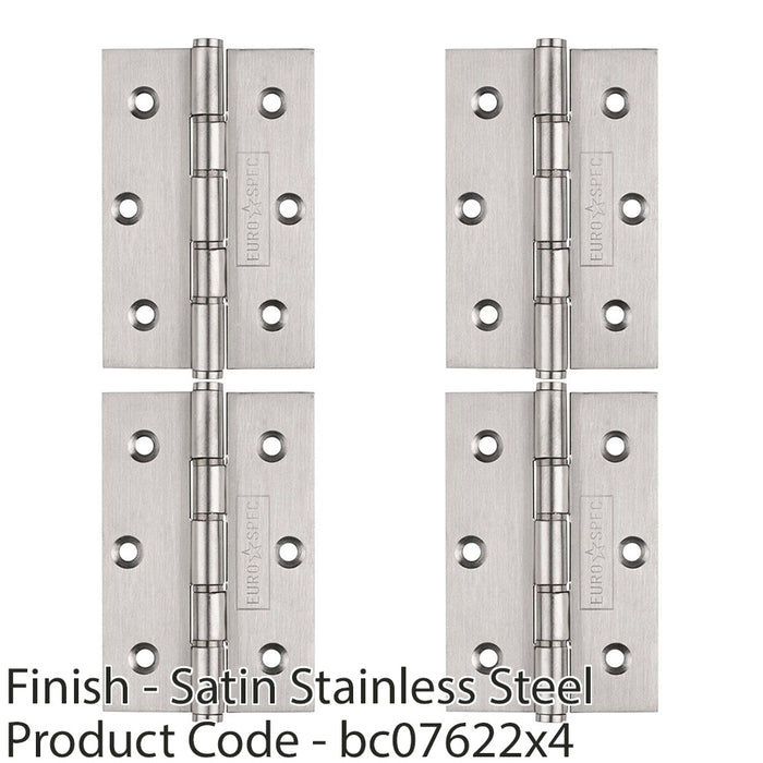 4x PAIR 76 x 51mm Brass Washered Butt Hinge Satin Stainless Steel Internal Door 1