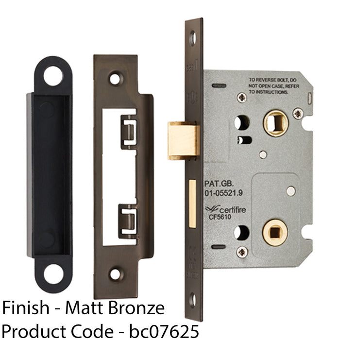 Matt Bronze Locking Bathroom Door Sashlock Latch - Square Forend 64mm Deep 1