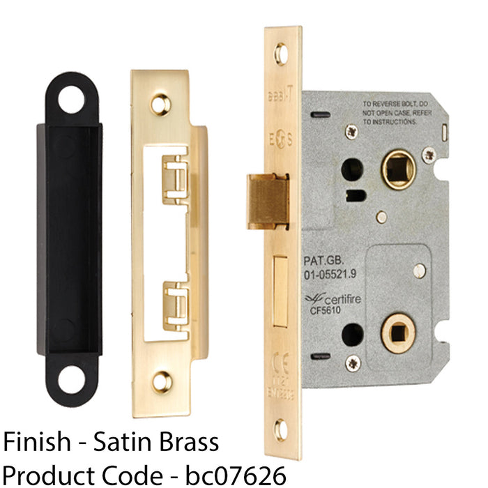 Satin Brass Locking Bathroom Door Sashlock Latch - Square Forend 64mm Deep 1