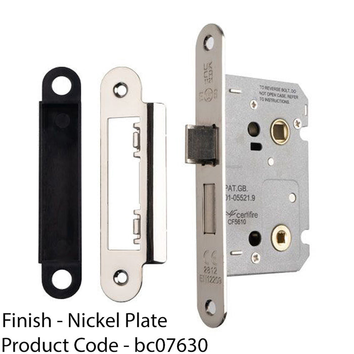 Polished Nickel Locking Bathroom Door Sashlock Latch - Radius Forend 76mm Deep 1