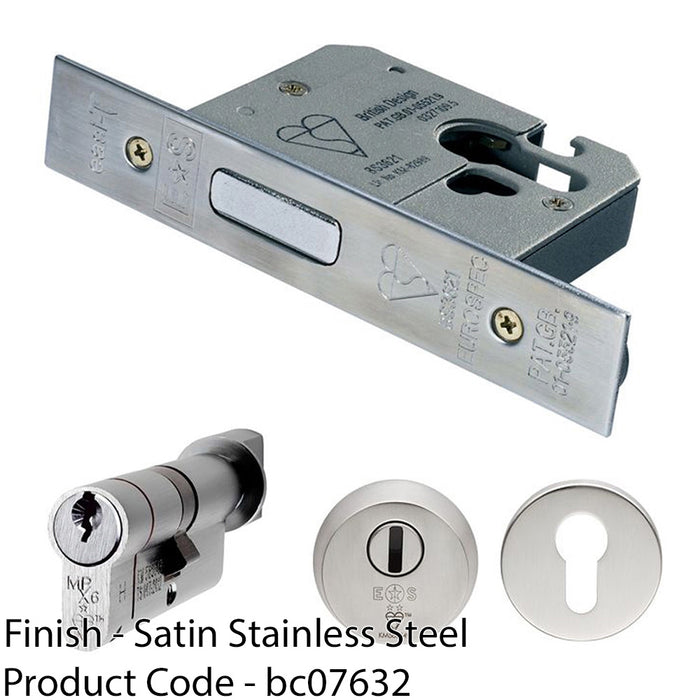 76mm EURO Deadlock & Cylinder Key Thumbturn Kit - Satin Steel Door Lock Pack 1