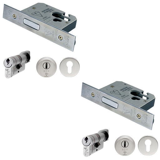 2 PACK 76mm EURO Deadlock Cylinder Key Thumbturn Kit Bright Steel Door Lock Pack
