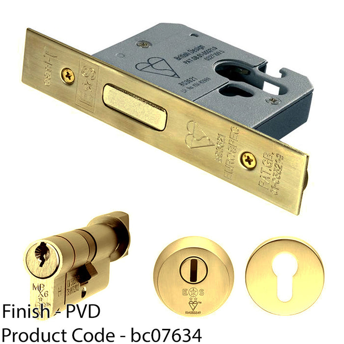 76mm EURO Deadlock & Cylinder Key Thumbturn Kit - Polished Brass Door Lock Pack 1