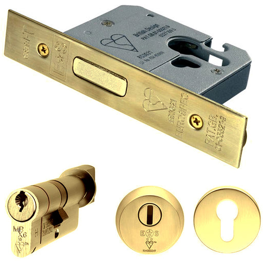 76mm EURO Deadlock & Cylinder Key Thumbturn Kit - Polished Brass Door Lock Pack