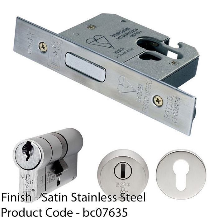 76mm EURO Deadlock & Double Cylinder Key Kit - Satin Steel Door Lock Pack 1