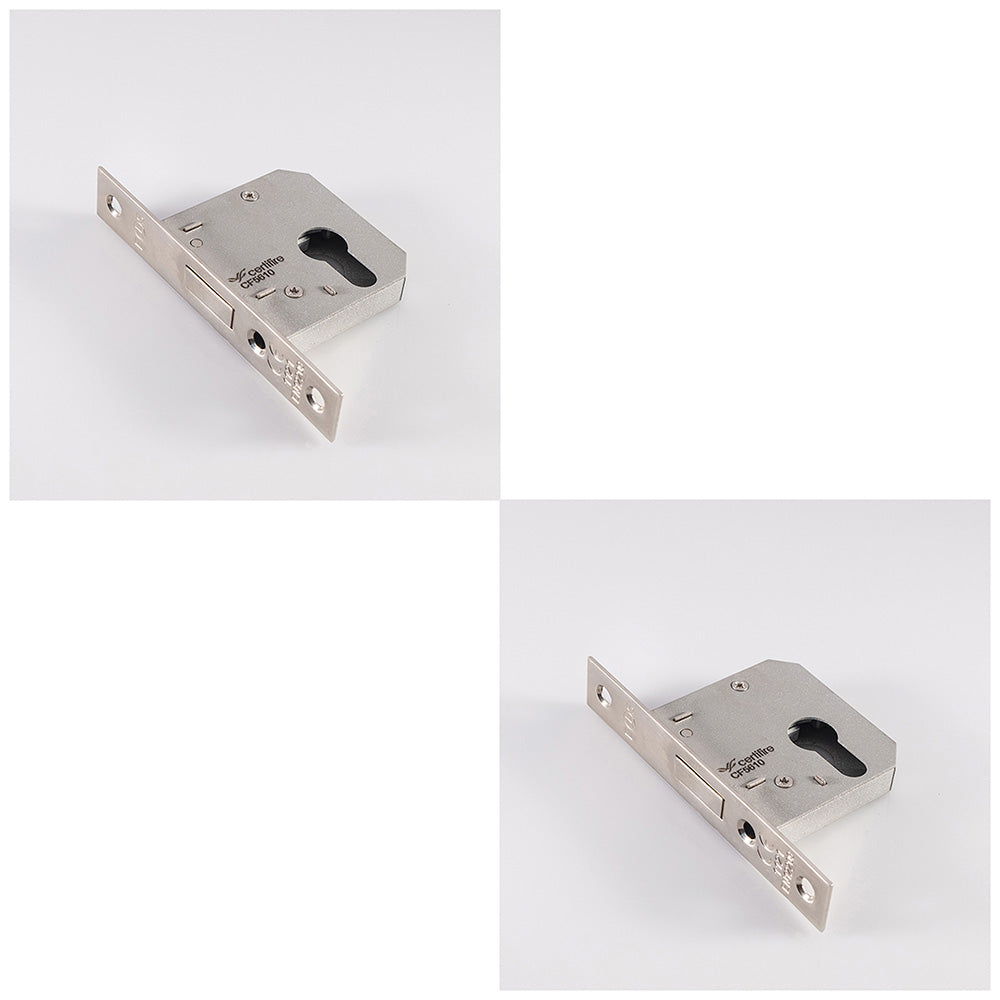 2 PACK 64mm Residential EURO Deadlock Polished Nickel Fire Door Rated Lock