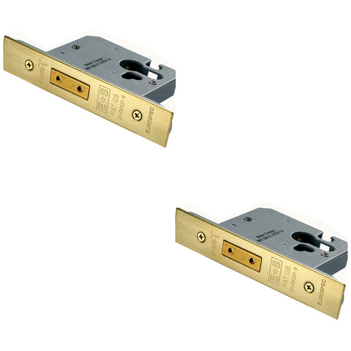 2 PACK 64mm EURO Profile Deadlock Polished Brass BS EN 12209 Security Lock