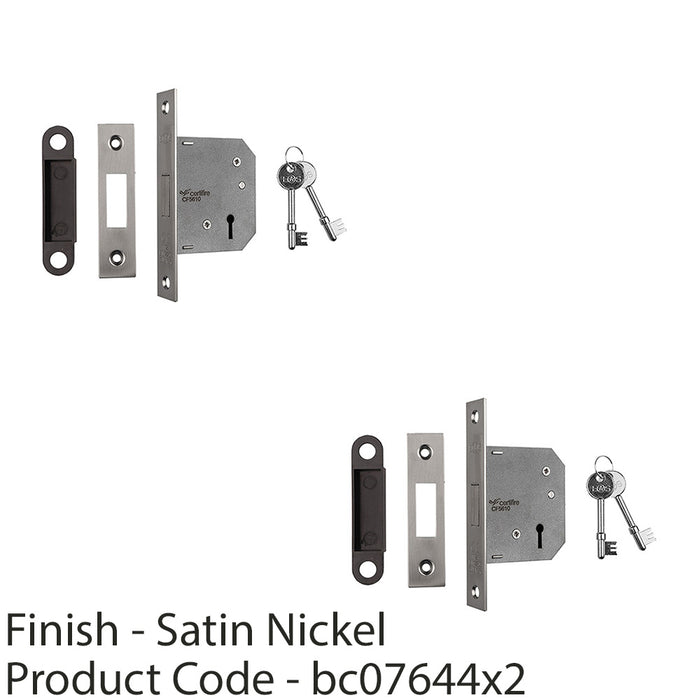 2 PACK 64mm Residential Standard Profile Deadlock Satin Nickel BS EN 12209 Lock 1