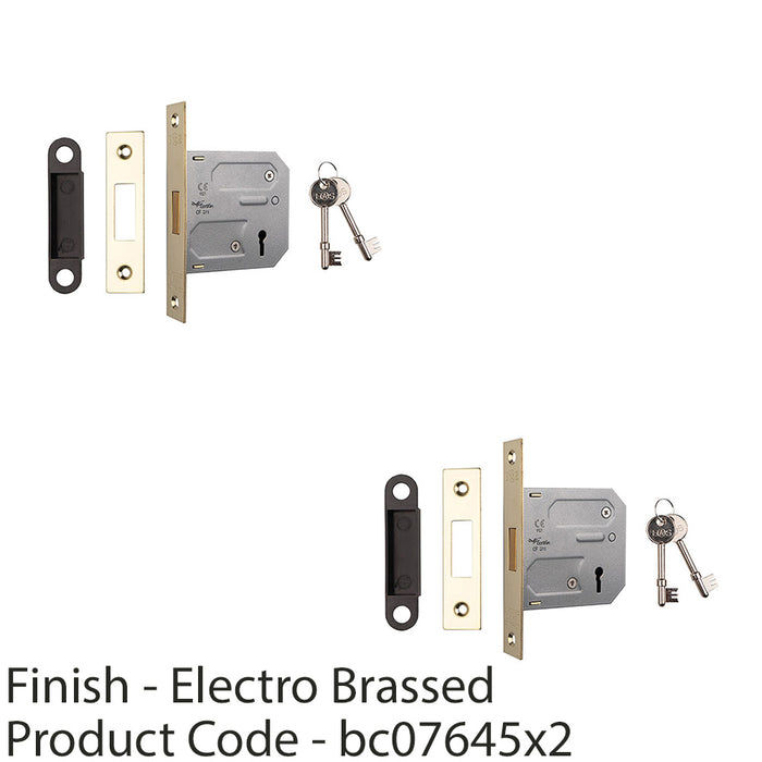 2 PACK 76mm Residential Standard Profile Deadlock Electro Brass BS EN 12209 Lock 1